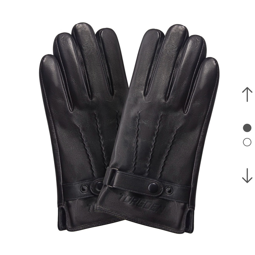 Torgoen Men's Black Leather Dress Gloves with Snap Wrist Strap